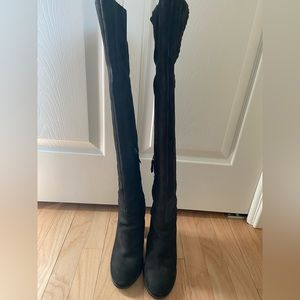 All Saints suede over the knee boot with braiding detail